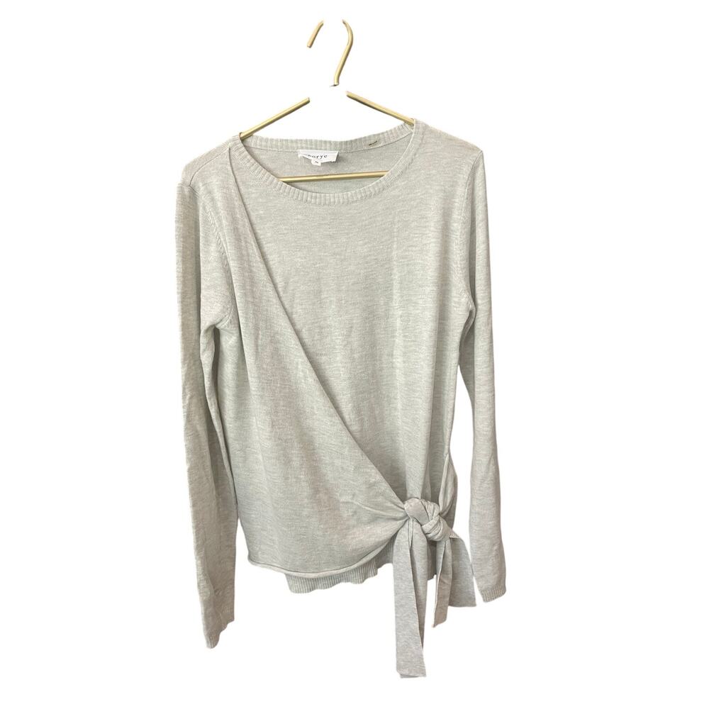 KORYE Sweater Oatmeal Heathered Knit Tie Hip Detail Med NWOT